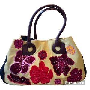 Mad bags Handmade Taffeta Silk Yellow,black, red,orange,burgundy&pink floral bag